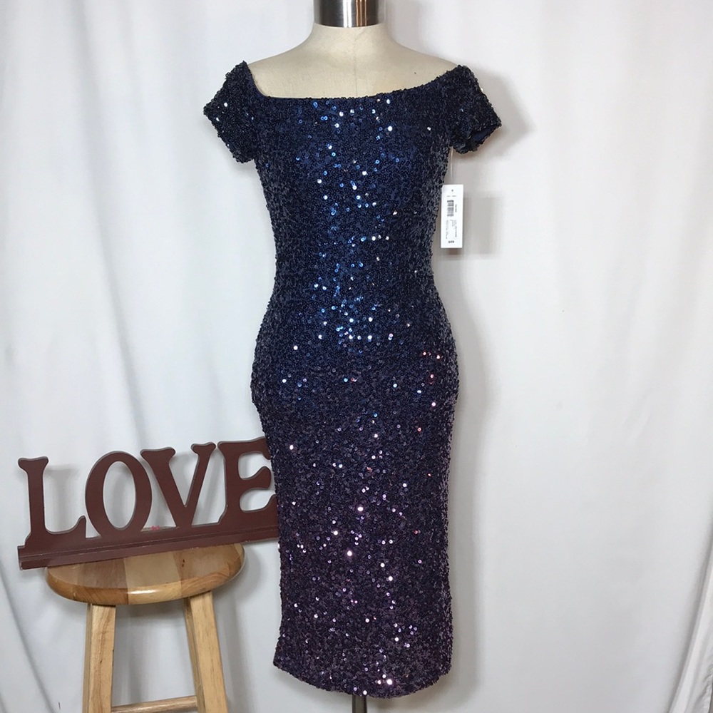 PremierAmour sequin below the knee fitted dress